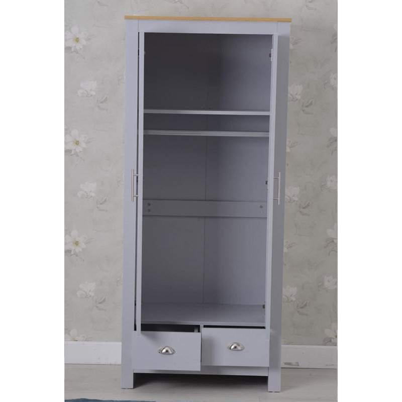 Annieruth 2 Door Manufactured Wood Wardrobe, Grey/Oak