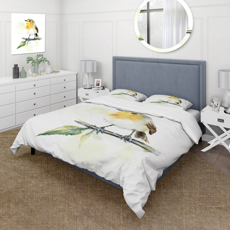 Petit oiseau sur une branche - Ensemble de housse de couette traditionnel - Microfibre de polyester