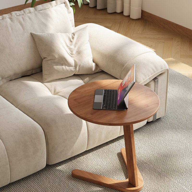 Table de bout en bois massif de 23 po en forme de C, table d'appoint ronde décorative
