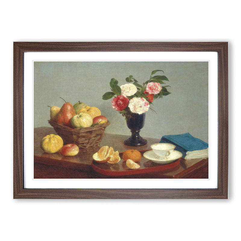 Still Life Fruit with Flowers Vol.9 by Henri Fantin-Latour - Picture Frame Painting, 27cm H x 36cm W x 2cm D, Walnut