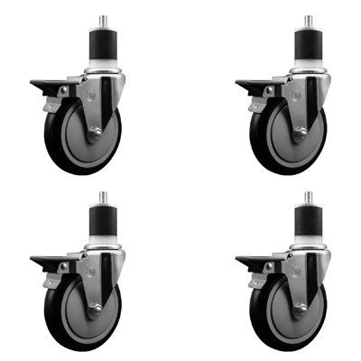 Poly Swivel 1-7/8 Inch Expanding Stem Caster Set with Brake SCC