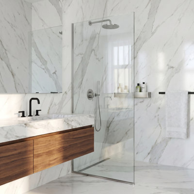 Paroi de douche fixe sans cadre de l 34 po x H 74 po avec verre de 3/8 po Zenith