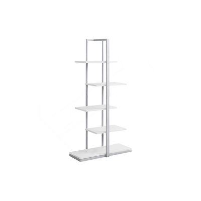 Bibliothèque, bibliothèque, étagère, 5 niveaux, H 60 po, bureau, chambre à coucher, stratifié blanc, métal gris, contemporain, moderne