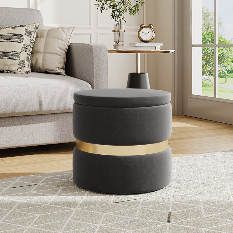 40cm Wide Velvet Cylinder Standard Ottoman with Storage, Grey