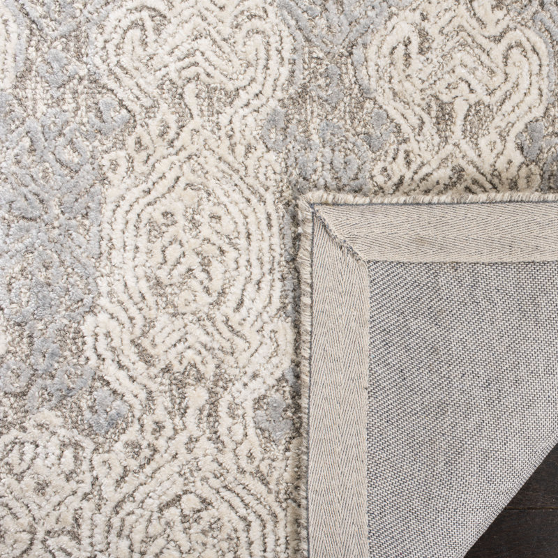 Samaniego Hand Tufted Viscose/Wool Oriental Rug in Grey/Ivory, Round 6'
