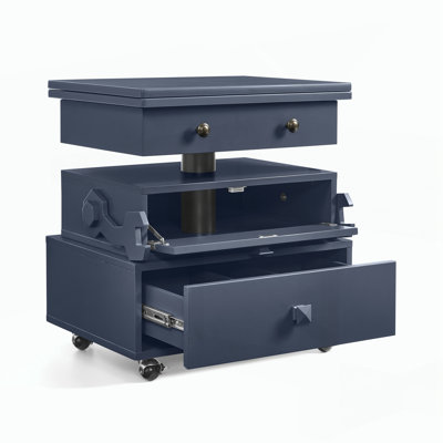 High-Gloss Lacquered Adjustable Height Rolling End Table with Charging Station