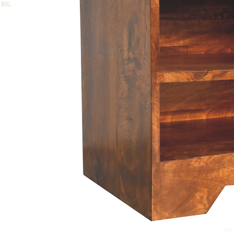 Banc à chaussures en bois massif châtaignier, 1 tiroir