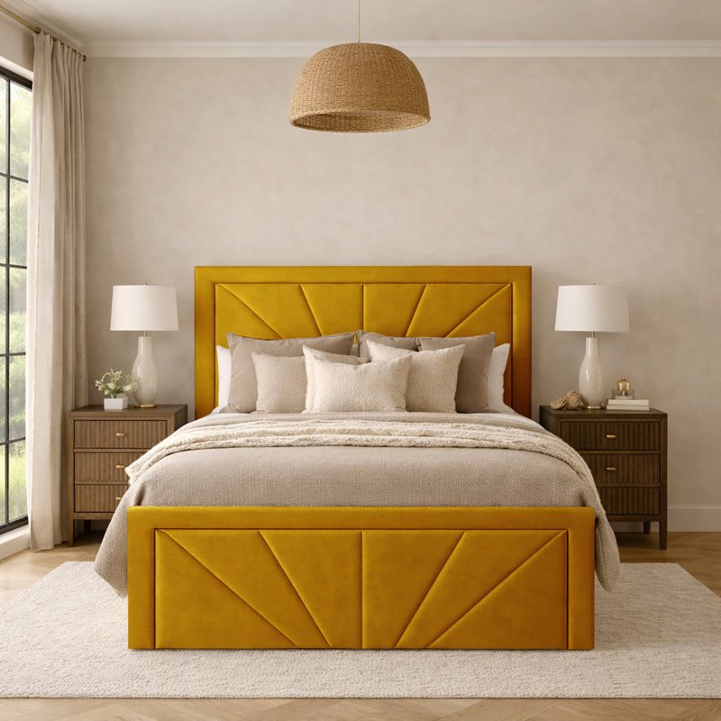 Phoenix Modern Upholstered Bed Frame , Double (4'6), Turmeric
