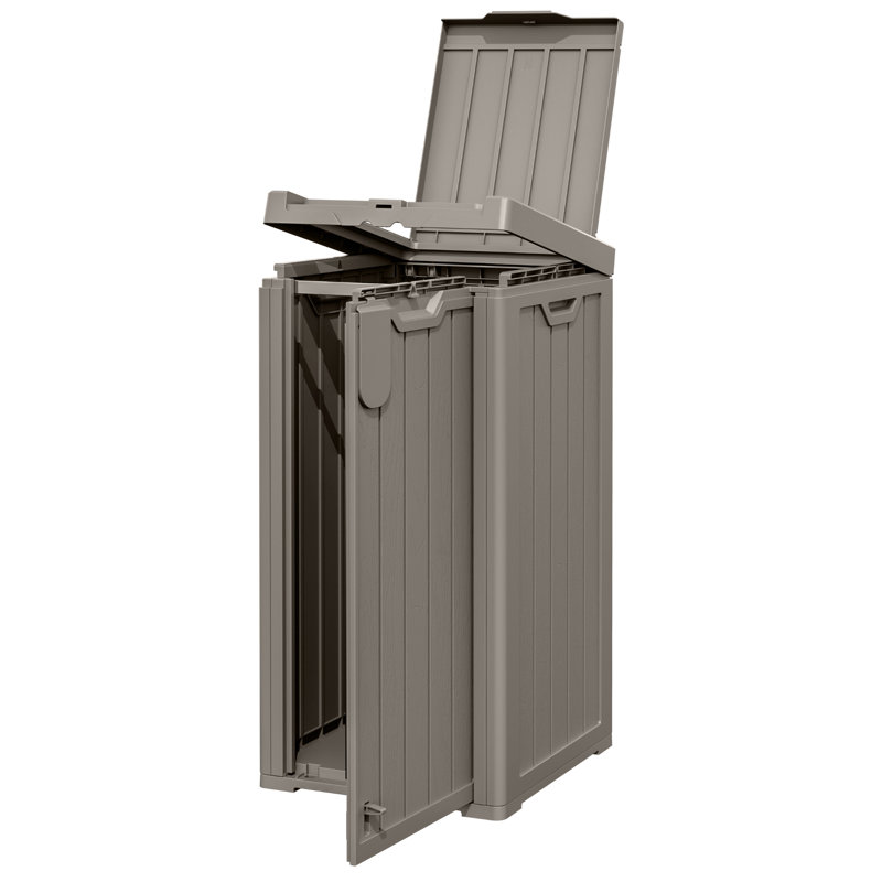 Poubelle extérieure 34 gallons, conception à double accès avec porte avant et porte-étiquette suspendu, Marron clair