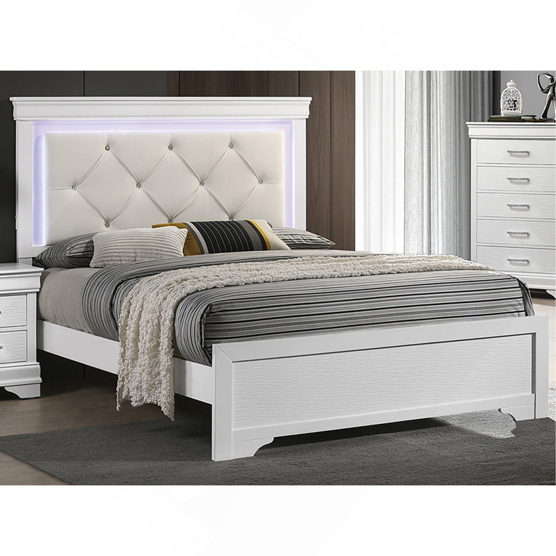 Lit d'inspiration scandinave, créant une ambiance paisible, Blanc, Grand