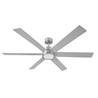Buariki 64 in. 6 Blade Brushed Nickel Ceiling Fan with Remote Control, Dimmable LED Light Kit, and Reversible Motor