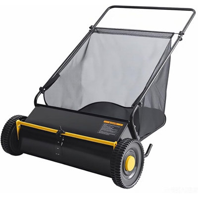 Balai à gazon 26 pouces, 7 pieds cubes Pi. De collection, 4 brosses rotatives et hauteur réglable | Balai de jardin en acier pour feuilles, tontes de gazon et débris