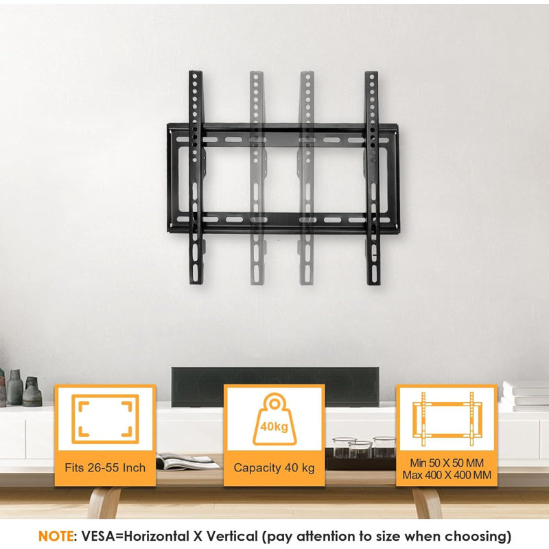 Slim Tv Wall Mount Bracket For 26–55" Led, Lcd, Plasma Flat Screen Tvs – Universal Vesa Mount, Fixed Wall Bracket, Stable & Easy To Install