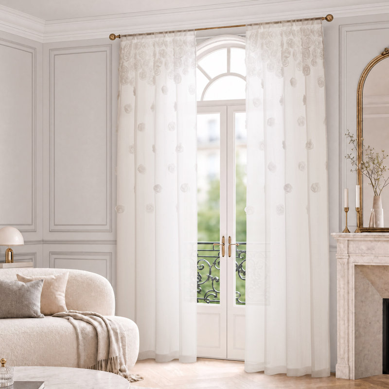 BCBG Rosette Sheer Window Curtains
