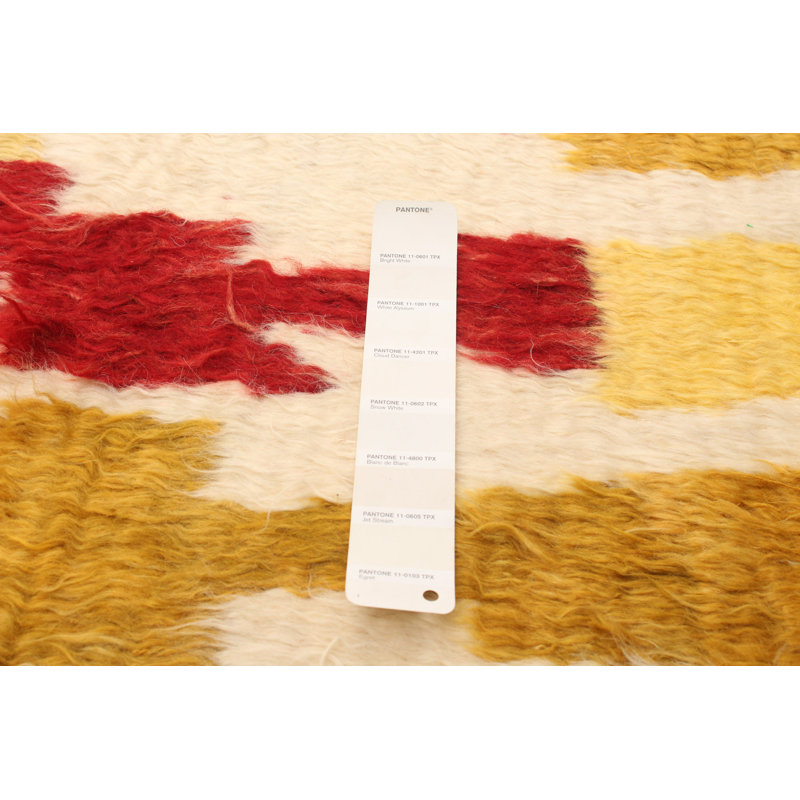 Tapis décoratif en laine de conception unique noué à la main New Age 5 pi 1 po x 8 pi celus de couleur crème/rouge/rose