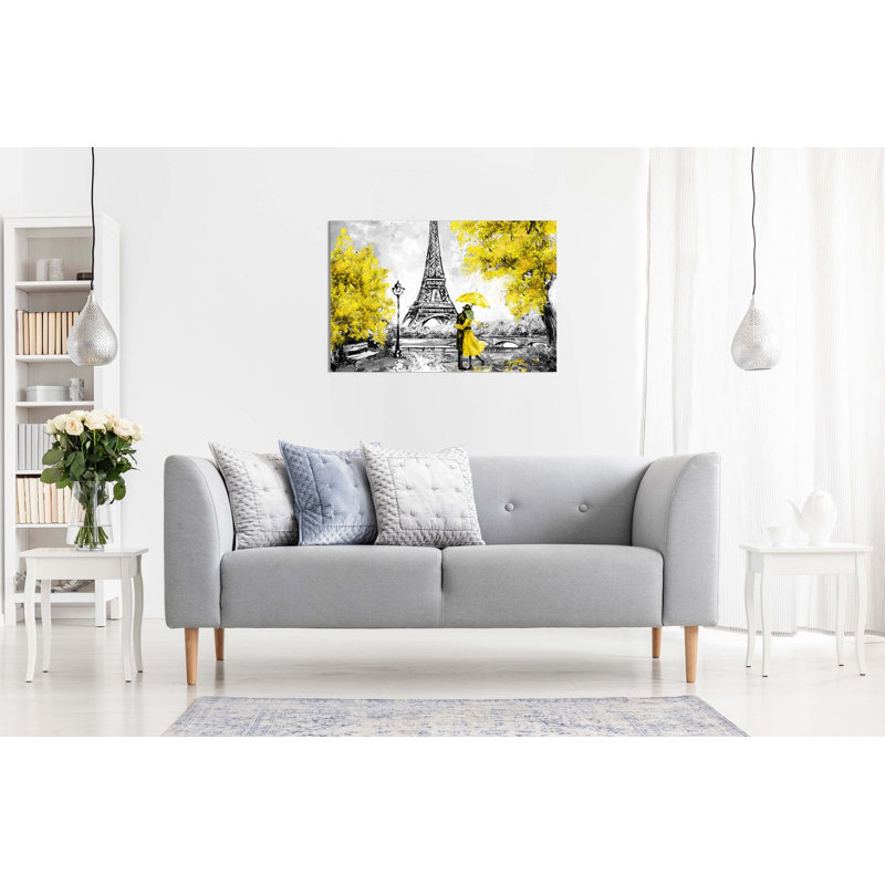 Paris Oil Painting Reproduction Eiffel Tower - Wrapped Canvas Print, 41cm H x 61cm W, Yellow