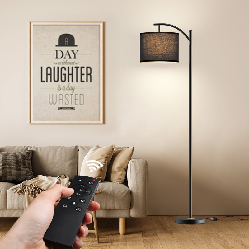 Mykah 61.8'' Arched/Arc Floor Lamp with Remote Control and Bulb Included, Black
