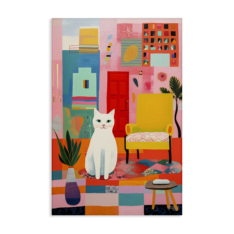 Chat et éclectique, art mural sur toile par Roozbeh Bahramali, H 36 po x l 24 po