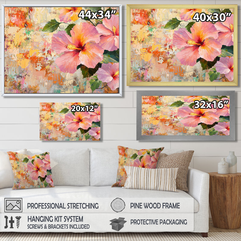 Hibiscus en fleurs au Mexique - salon d'art mural Hibiscus, H 34 po x l 44 po, Brun