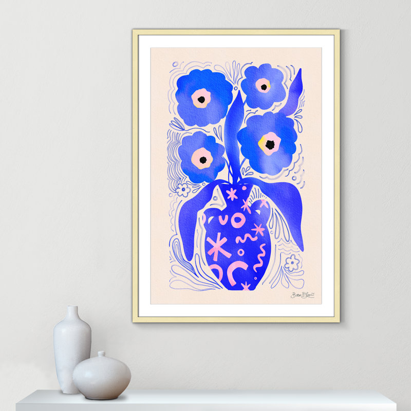 «Blue Flowers Matisse» par Bloom, L 29,5 po x H 41,5 po, Imprimé mat, Or mat