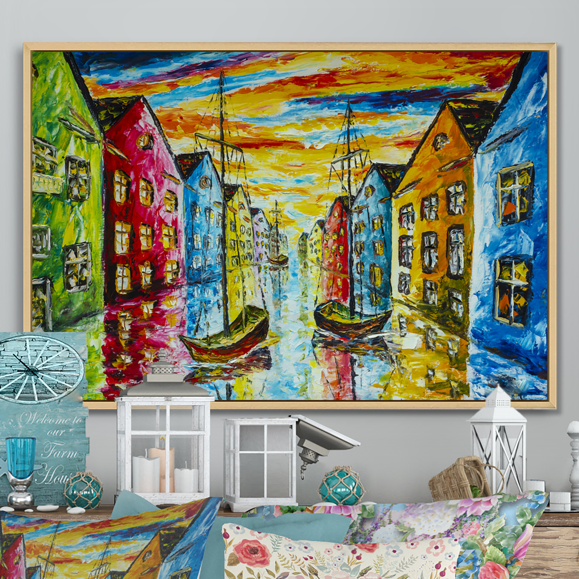 Painting Style Art Canvas-colorful Building Venice Painting Canvas