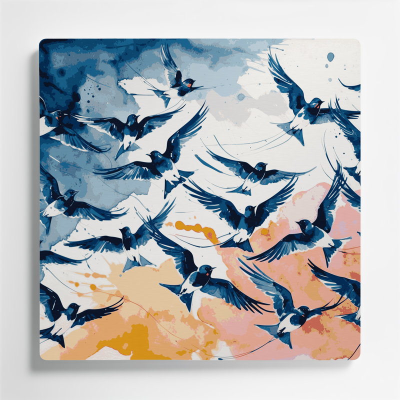 «Birds Welcome Swallow», art mural en métal gris, H 144 po x l 144 po x P 0,05 po