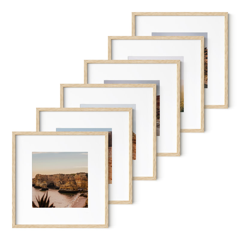 Wood Picture Frame - Set of 6, 12" x 12" with mat for 8" x 8", Beige