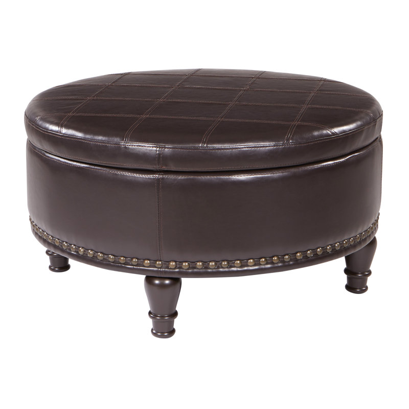 Repose-pieds rond avec rangement en similicuir 32 po de largeur, Espresso