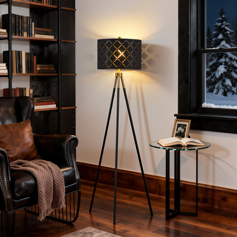 Lampe trépied 62 "avec abat-jour grille noire