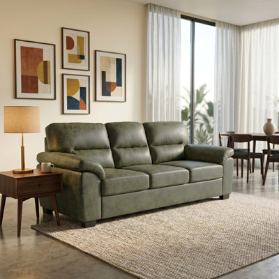 Modern 81" Foil Fabric Sofa with Padded Armrests and Black Triangular Legs, 3-Seater Upholstered Sofa for the Living Room