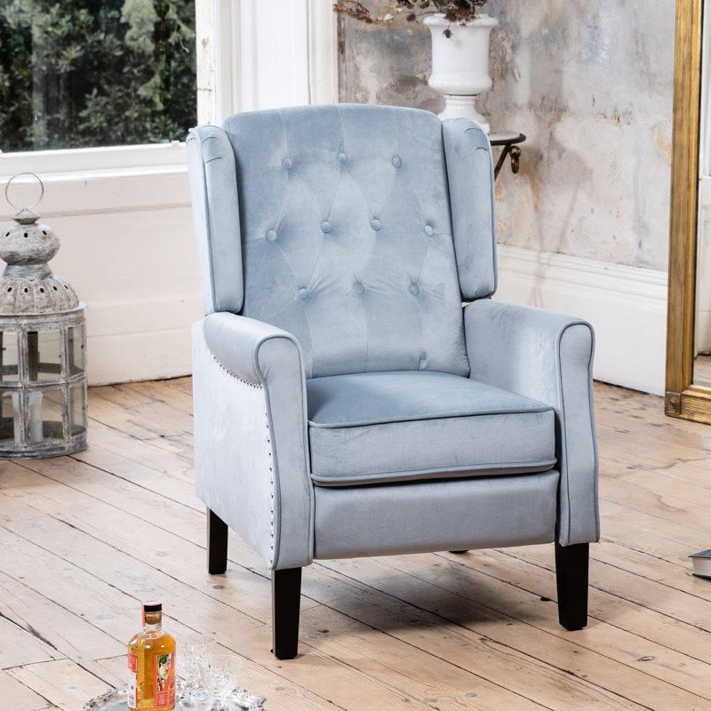 Ailith 70cm Wide Velvet Wing Chair Recliner, Light Blue