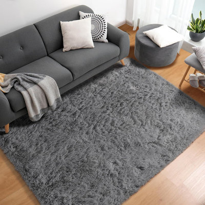Grey Area Rugs For Bedroom Living Room, Fluffy Fuzzy Shag Shaggy 4X6 Bedside Rug, Gray Washable Soft Plush Indoor Floor Carpet For Nursery Girls Boys Teen Dorm Home Office Decor Aesthetic
