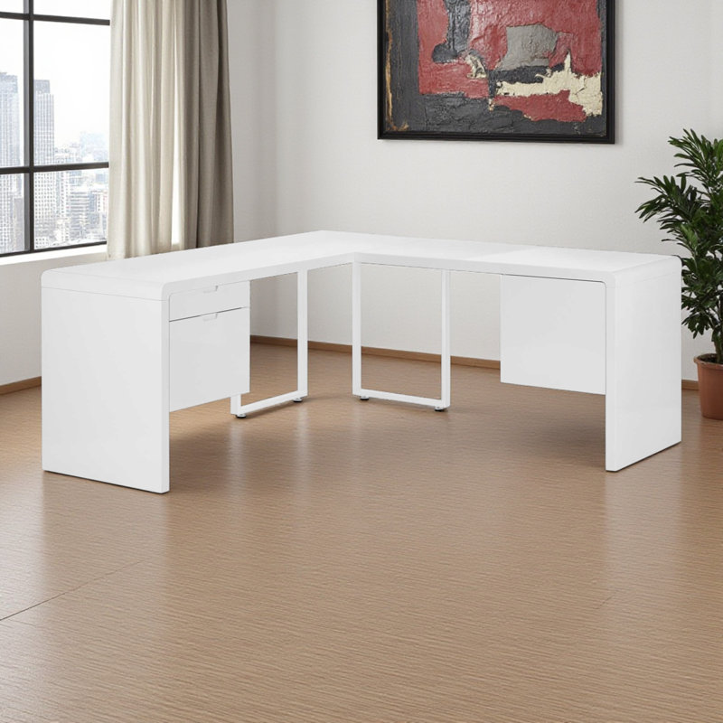 Bureau d'ordinateur moderne à 2 tiroirs avec support en métal Loafey, H 29,7 po x l 71,88 po x P 71,88 po