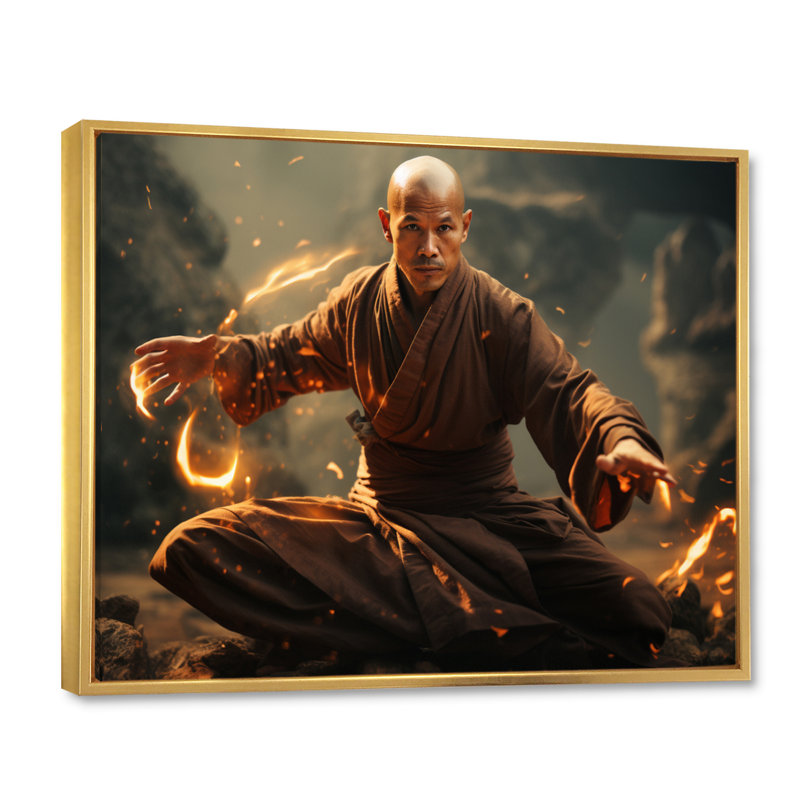 Kung fu II - superhéros, impressions sur toile, Cadre flottant doré, H 34 po x l 44 po x P 1,5 po
