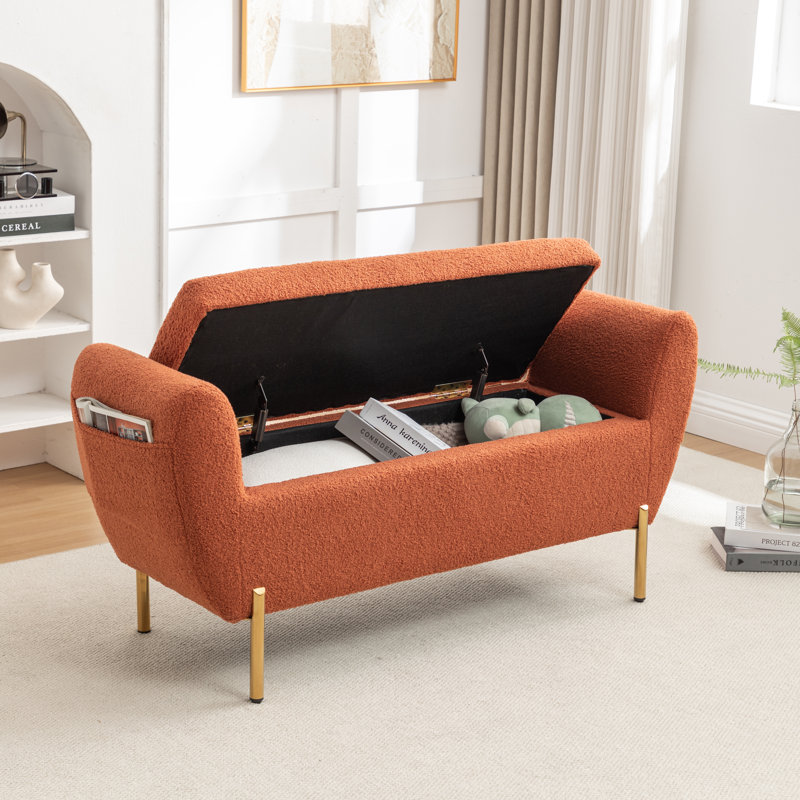 Banc de rangement rembourré Leaysia, Orange