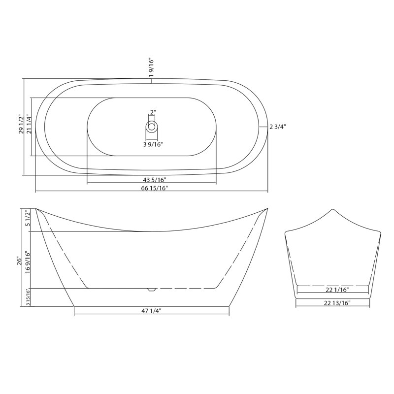 67" Acrylic Freestanding Bathtub, Stand Alone Soaking Tub, Glossy White Acrylic, Chrome Overflow & Pop-Up Drain