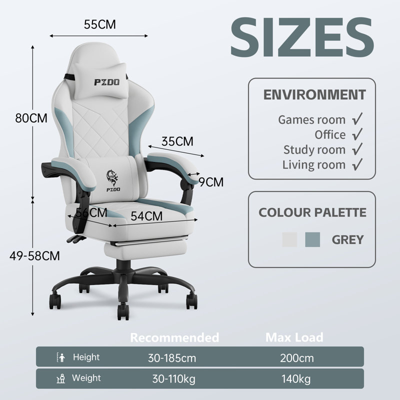 Rebrilliant PC & Racing Game Chair, Grey