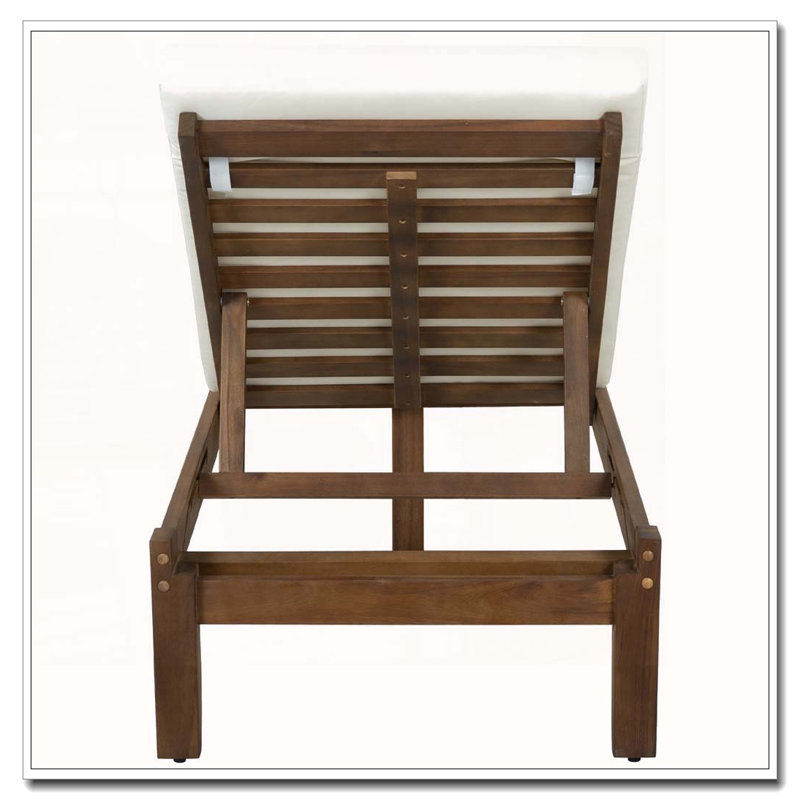 Chaise longue d'extérieur réglable avec coussin imperméable, L 24,8 po, Beige, noyer