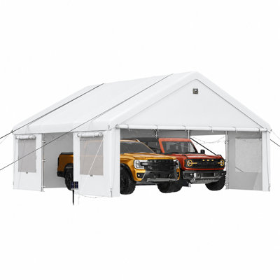  20 X 20 Ft Heavy Duty Carport, Durable Garage with Galvanized Steel Frame & Removable Sidewalls, White