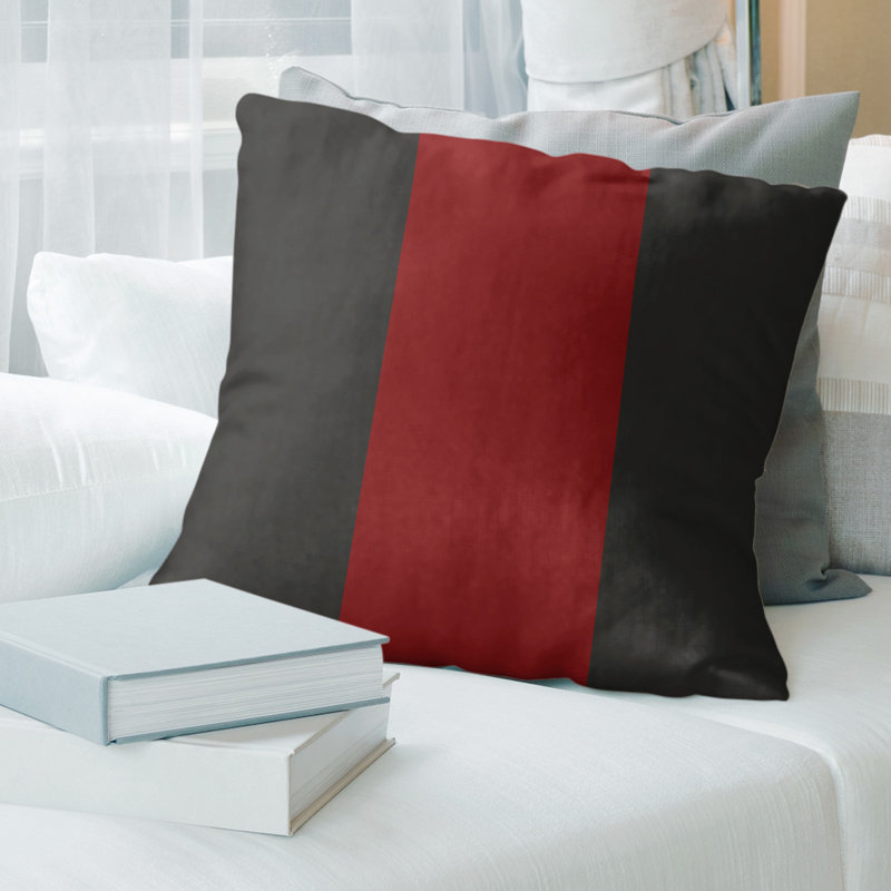 Leather/Suede Reversible Throw Pillow, 20" x 20", Black/Red/Black