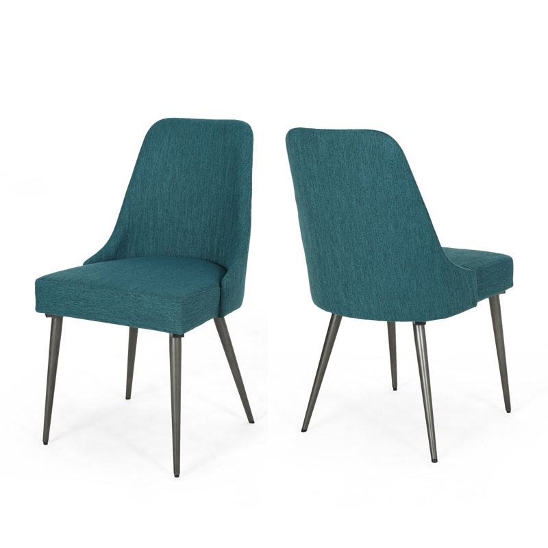 Milin Modern Dining Chairs Set of 2, Iron Legs & Curved Backrest, Gunmetal, Teal