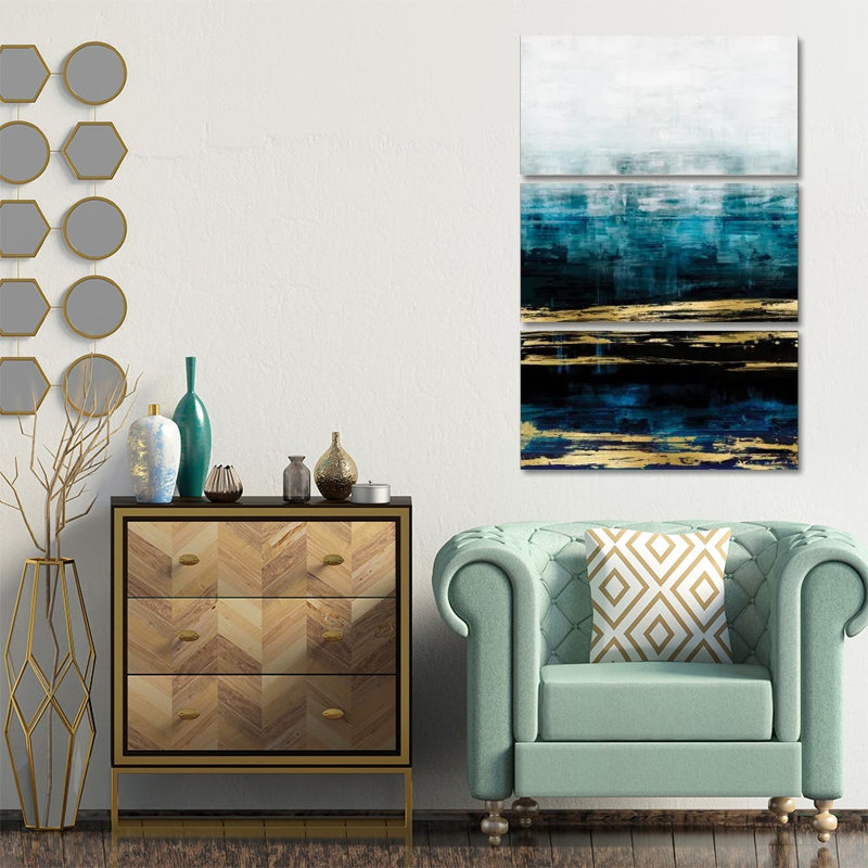 Aqua Reflections with Gold par Allie Corbin - Ensemble de 3 toiles tendues
