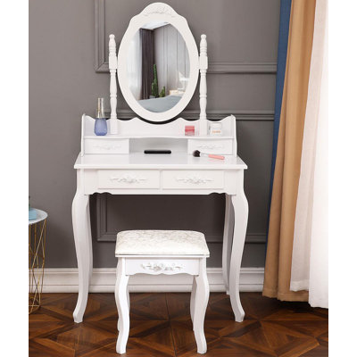Ensemble coiffeuse et tabouret Damas