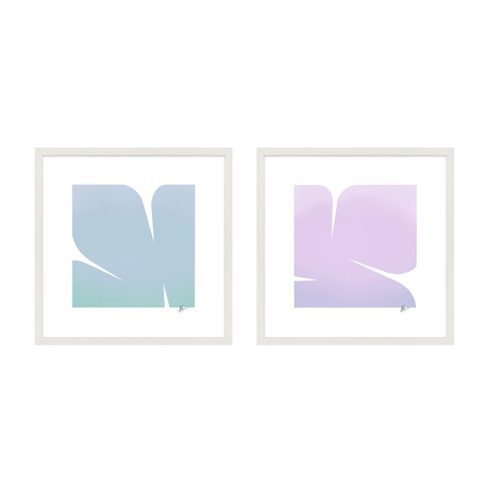 Purple & Blue Clouds. Set Of 2 by Lee Lessem, White Framed, 44" H x 88" W x 1.25" D