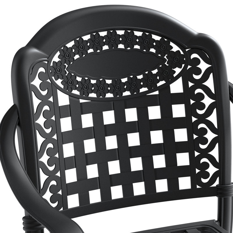 Ensemble de 3 chaises et tables de jardin en fonte d'aluminium avec coussins - Noir, construction robuste, empilables, assise confortable et résistante aux intempéries
