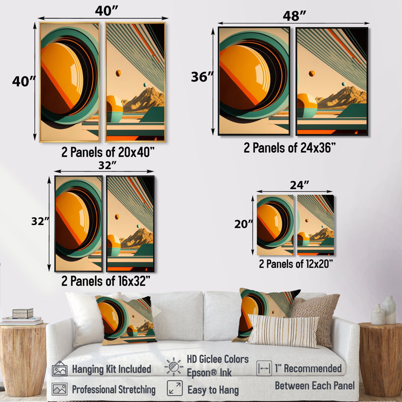 Décoration murale rétro Mid-Century III - grand abstrait Mid-Century, 36" H x 48" W, Impression encadrée flottante, Noir