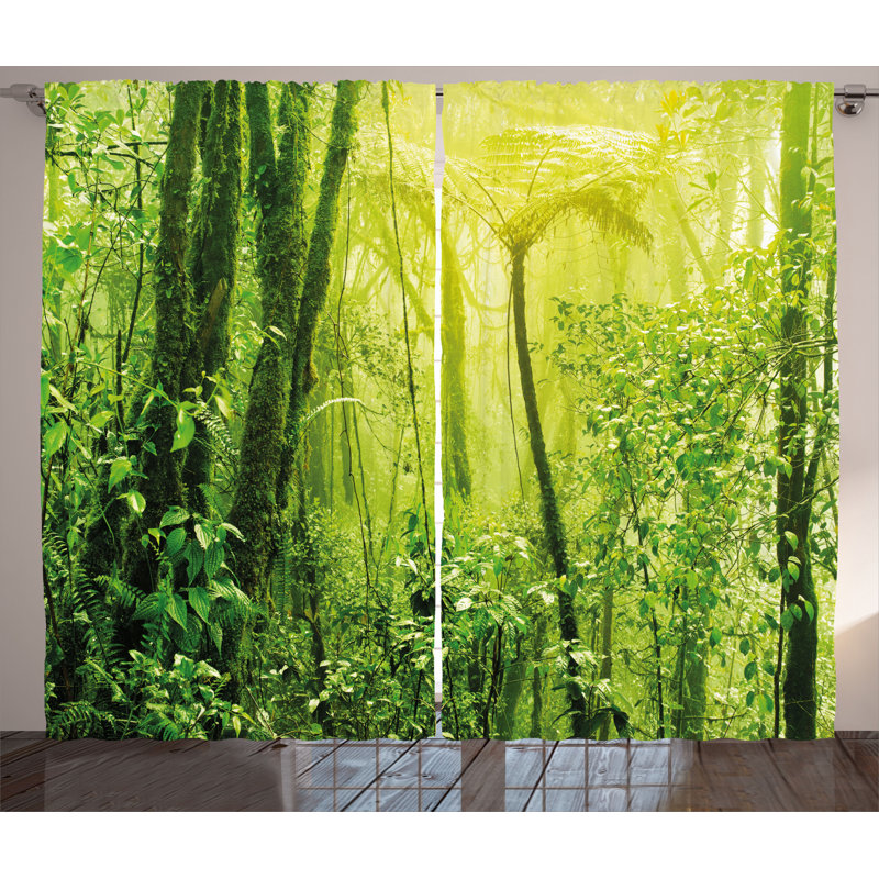 Tropical Green Polyester Light-Filtering Curtain Panels