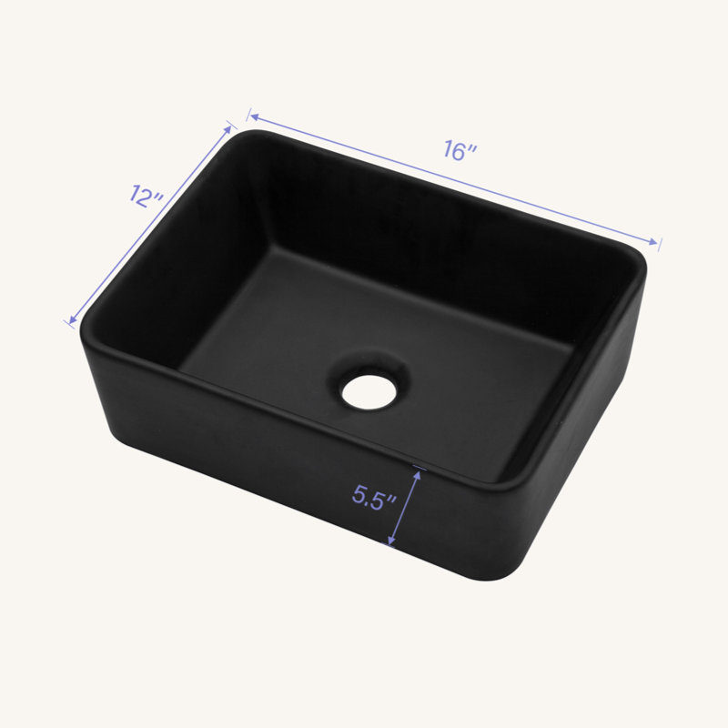 Lavabo de salle de bain vasque rectangulaire en céramique 16 po x 12 po, Noir mat