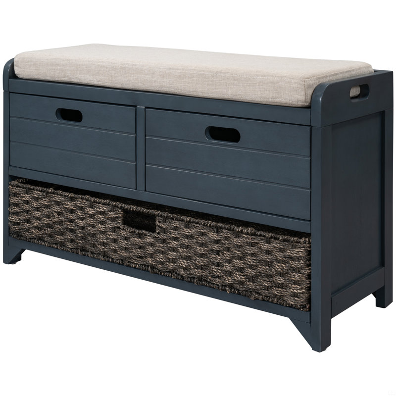 Banc de rangement avec panier amovible et 2 tiroirs, banc à chaussures entièrement assemblé