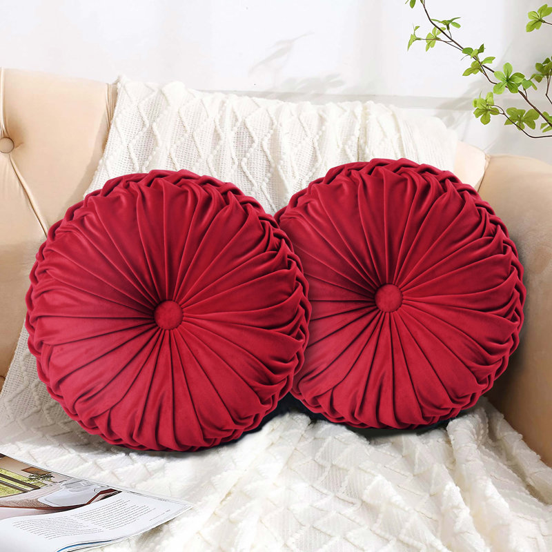 Velvet Round Throw Pillow, Red